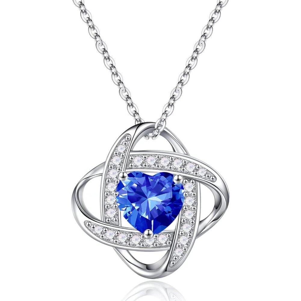 925 Sterling Silver Love Knot Birthstone Necklace, Natural or Created Gemstone,